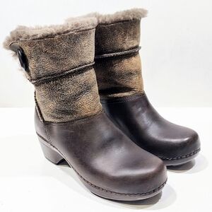 Dansko Stormy Leather Boots Clogs Shearling Lining Brown Women's EU 36 US 5.5-6